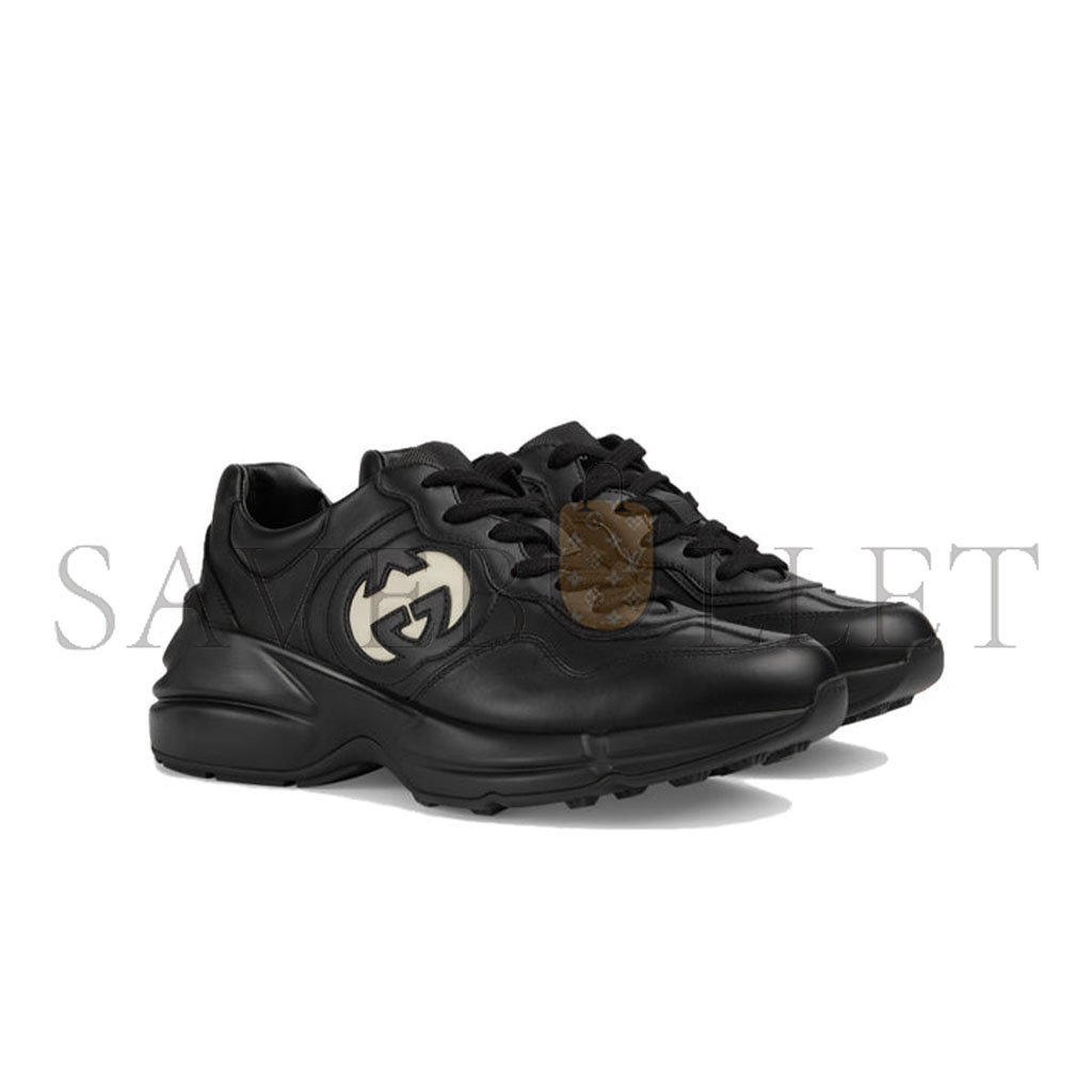 GUCCI RHYTON LEATHER SNEAKERS 'BLACK WHITE' 757887